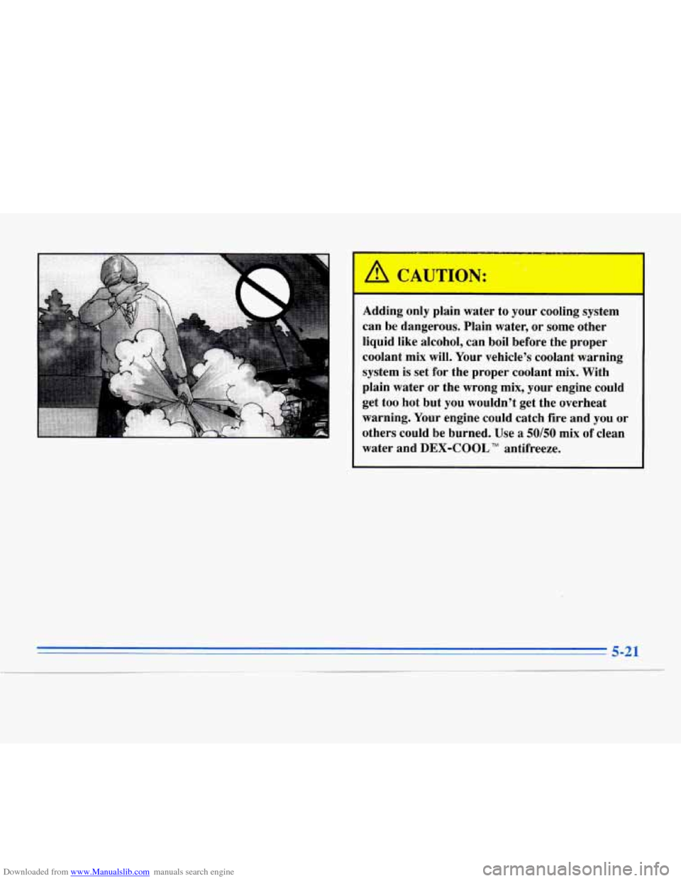 CADILLAC ELDORADO 1996 10.G Owners Manual Downloaded from www.Manualslib.com manuals search engine Adding only plain  water  to  your  cooling system 
can  be dangerous.  Plain  water, or some  other 
liquid  like  alcohol, can boil  before  