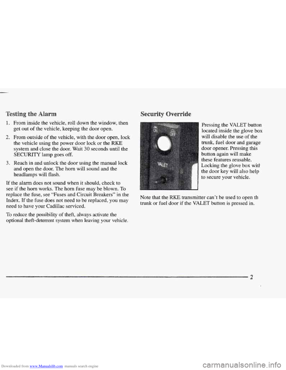 CADILLAC ELDORADO 1997 10.G Owners Manual Downloaded from www.Manualslib.com manuals search engine 1. From inside the vehcie, roll down the window, then
b Get out of the vehicle, keeping the door open.
2. From outside of the vehicle, w CADILLAC ELDORADO 1997 10.G Owners Manual Downloaded from www.Manualslib.com manuals search engine 1. From inside the vehcie, roll down the window, then
b Get out of the vehicle, keeping the door open.
2. From outside of the vehicle, w