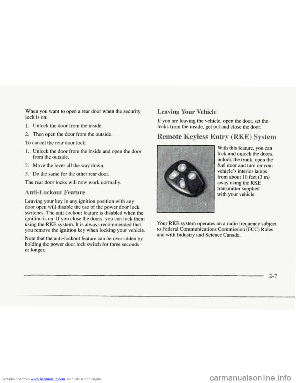 CADILLAC SEVILLE 1997 4.G Owners Manual Downloaded from www.Manualslib.com manuals search engine r
r
I
r
r
r
r
f
r
When you want to open a rear door when the security
lock is on:
1. Unlock the door from the inside.
2 CADILLAC SEVILLE 1997 4.G Owners Manual Downloaded from www.Manualslib.com manuals search engine r
r
I
r
r
r
r
f
r
When you want to open a rear door when the security
lock is on:
1. Unlock the door from the inside.
2