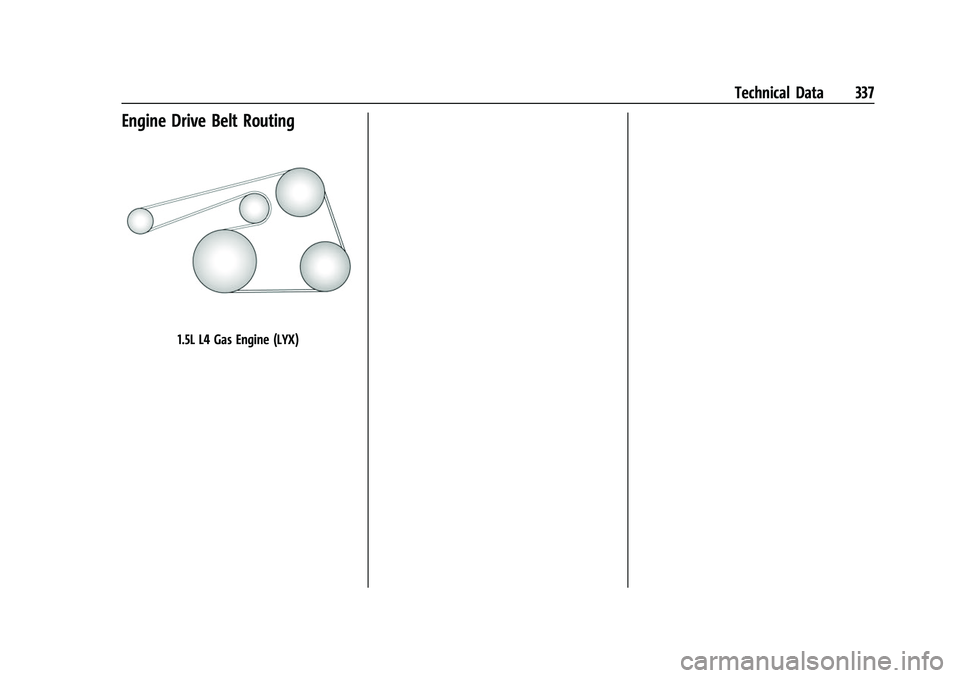 CHEVROLET EQUINOX 2021  Owners Manual Chevrolet Equinox Owner Manual (GMNA-Localizing-U.S./Canada/Mexico-
14420010) - 2021 - CRC - 11/10/20
Technical Data 337
Engine Drive Belt Routing
1.5L L4 Gas Engine (LYX) 