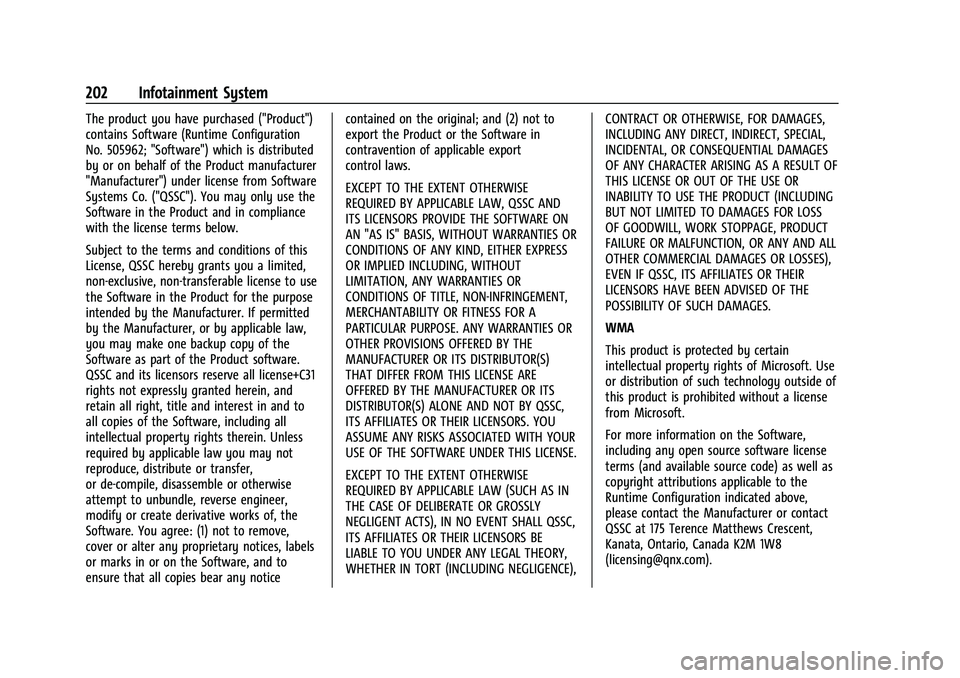 CHEVROLET SILVERADO 1500 2021  Owners Manual Chevrolet Silverado 1500 Owner Manual (GMNA-Localizing-U.S./Canada/
Mexico/Paraguay-14632303) - 2021 - CRC - 11/9/20
202 Infotainment System
The product you have purchased ("Product")
contains