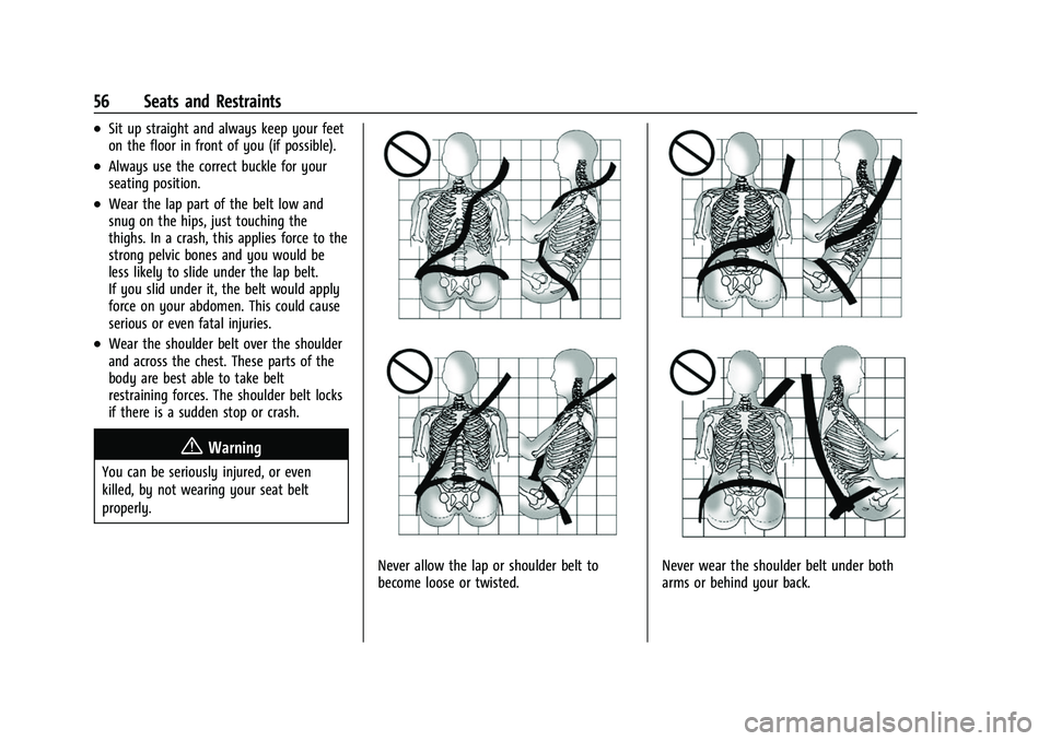 CHEVROLET SILVERADO 1500 2021  Owners Manual Chevrolet Silverado 1500 Owner Manual (GMNA-Localizing-U.S./Canada/
Mexico/Paraguay-14632303) - 2021 - CRC - 11/9/20
56 Seats and Restraints
.Sit up straight and always keep your feet
on the floor in 