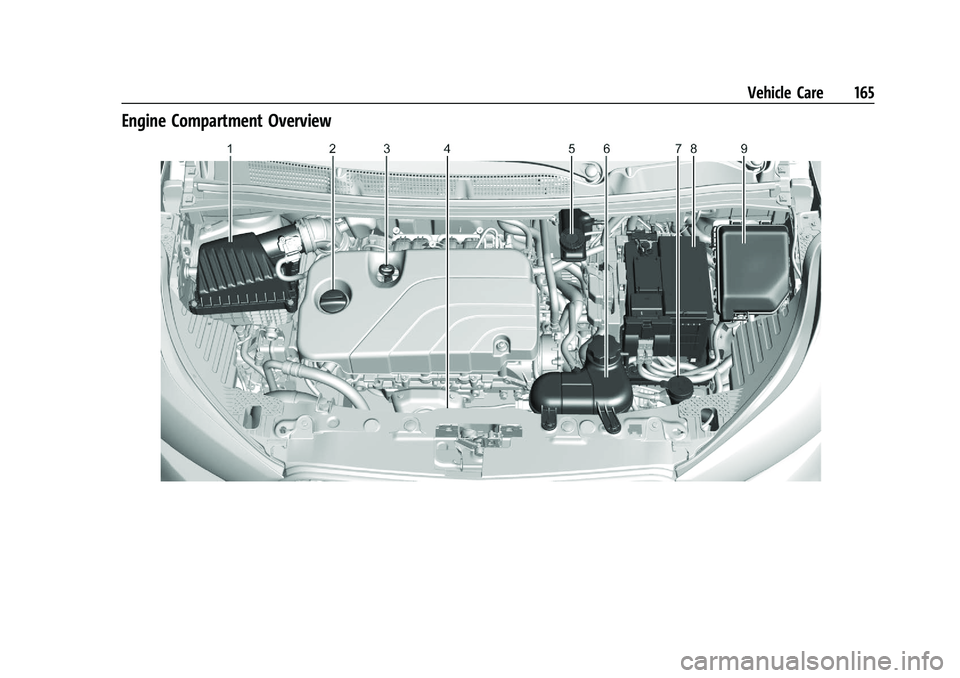 CHEVROLET SPARK 2021  Owners Manual Chevrolet Spark Owner Manual (GMNA-Localizing-U.S./Canada-14622955) -
2021 - CRC - 8/17/20
Vehicle Care 165
Engine Compartment Overview 