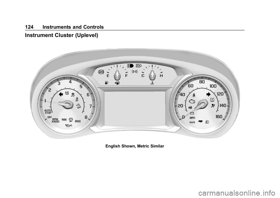 CHEVROLET EQUINOX 2019  Owners Manual Chevrolet Equinox Owner Manual (GMNA-Localizing-U.S./Canada/Mexico-
12145779) - 2019 - CRC - 7/30/18
124 Instruments and Controls
Instrument Cluster (Uplevel)
English Shown, Metric Similar 