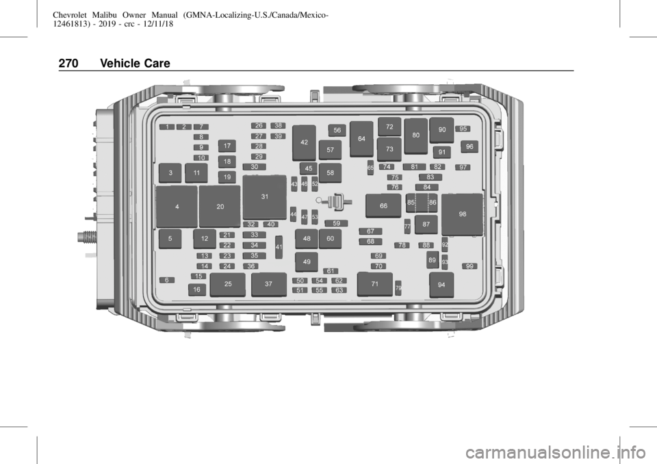 CHEVROLET MALIBU 2019  Owners Manual Chevrolet Malibu Owner Manual (GMNA-Localizing-U.S./Canada/Mexico-
12461813) - 2019 - crc - 12/11/18
270 Vehicle Care 