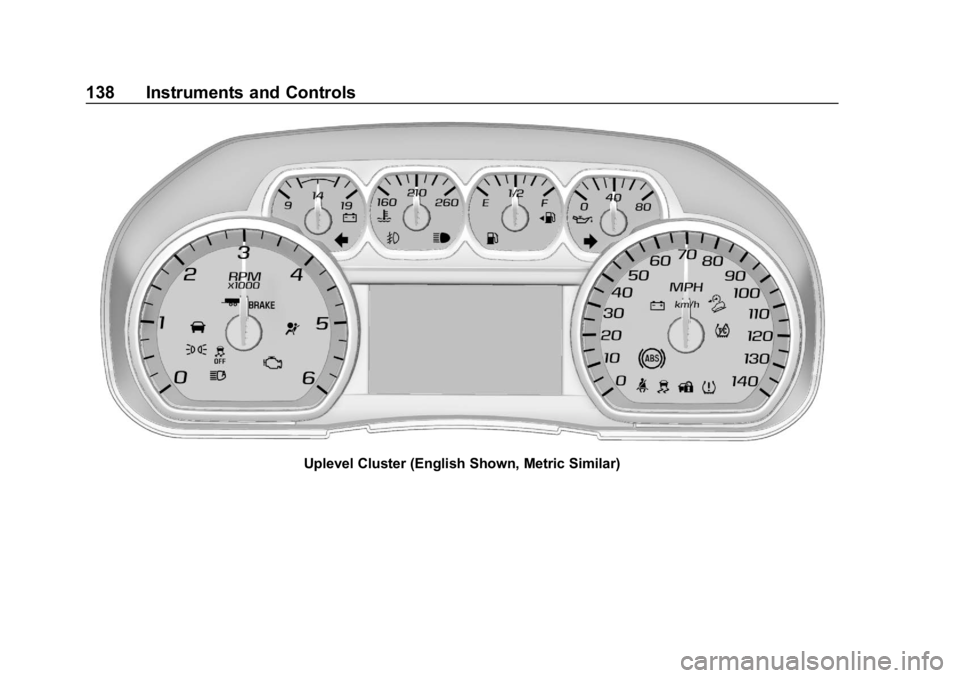 CHEVROLET SILVERADO 2018  Owners Manual Chevrolet Silverado Owner Manual (GMNA-Localizing-U.S./Canada/Mexico-
11349200) - 2018 - CRC - 2/27/18
138 Instruments and Controls
Uplevel Cluster (English Shown, Metric Similar) 