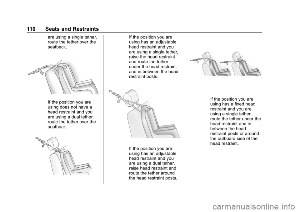 CHEVROLET TRAVERSE 2018  Owners Manual Chevrolet Traverse Owner Manual (GMNA-Localizing-U.S./Canada/Mexico-
10603118) - 2018 - CRC - 1/29/18
110 Seats and Restraints
are using a single tether,
route the tether over the
seatback.
If the pos