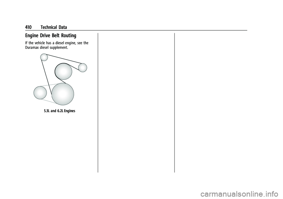 CHEVROLET SUBURBAN 2023  Owners Manual Chevrolet Tahoe/Suburban Owner Manual (GMNA-Localizing-U.S./Canada/
Mexico-16416971) - 2023 - CRC - 4/25/22
410 Technical Data
Engine Drive Belt Routing
If the vehicle has a diesel engine, see the
Dur