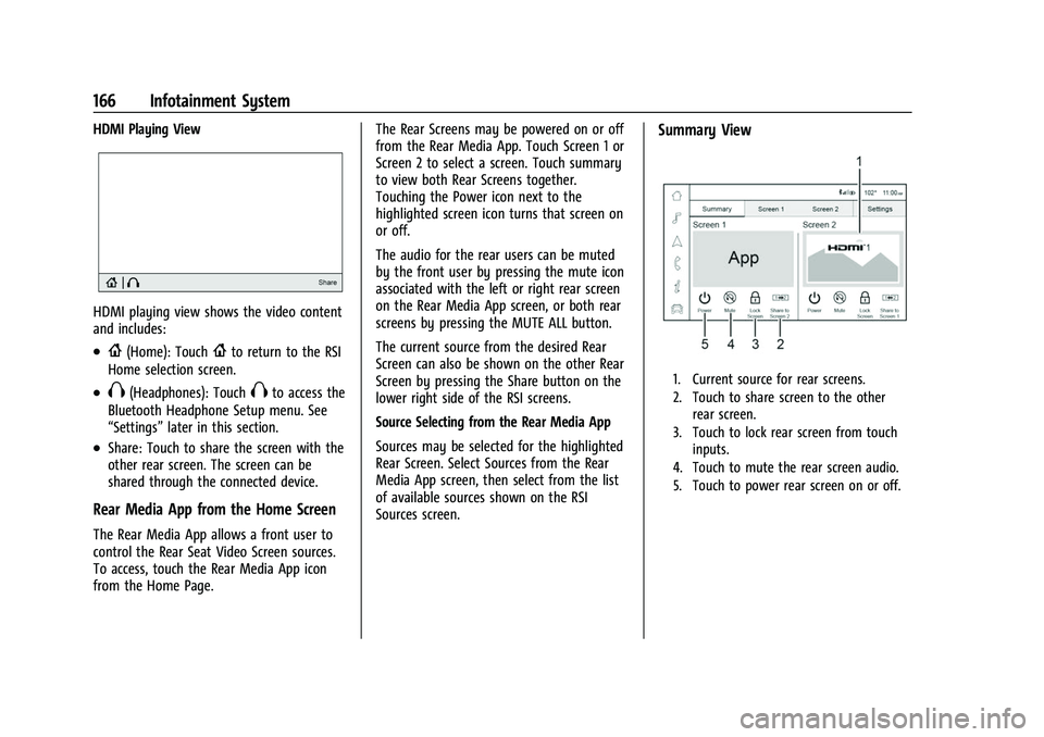 CHEVROLET SUBURBAN 2022 Owners Manual Chevrolet Tahoe/Suburban Owner Manual (GMNA-Localizing-U.S./Canada/
Mexico-15555985) - 2022 - CRC - 12/3/21
166 Infotainment System
HDMI Playing View
HDMI playing view shows the video content
and incl CHEVROLET SUBURBAN 2022 Owners Manual Chevrolet Tahoe/Suburban Owner Manual (GMNA-Localizing-U.S./Canada/
Mexico-15555985) - 2022 - CRC - 12/3/21
166 Infotainment System
HDMI Playing View
HDMI playing view shows the video content
and incl
