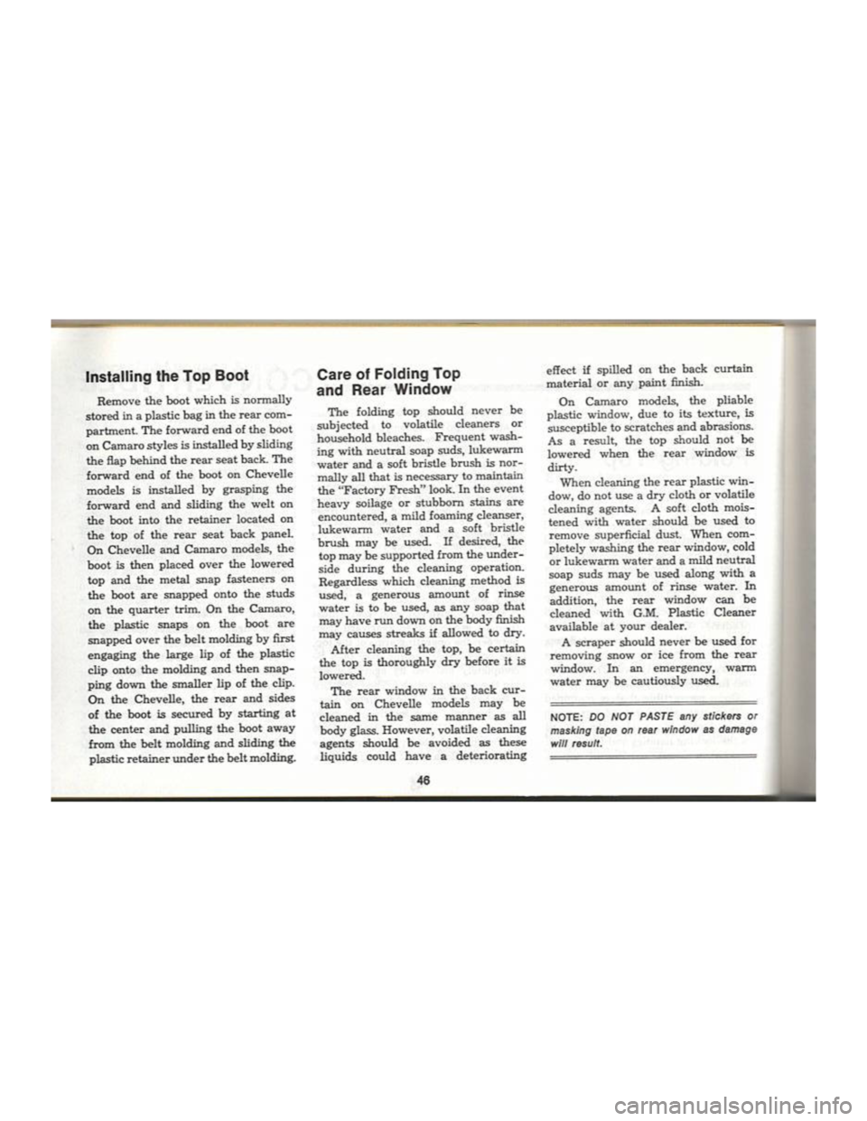 CHEVROLET CAMARO 1969  Owners Manual 