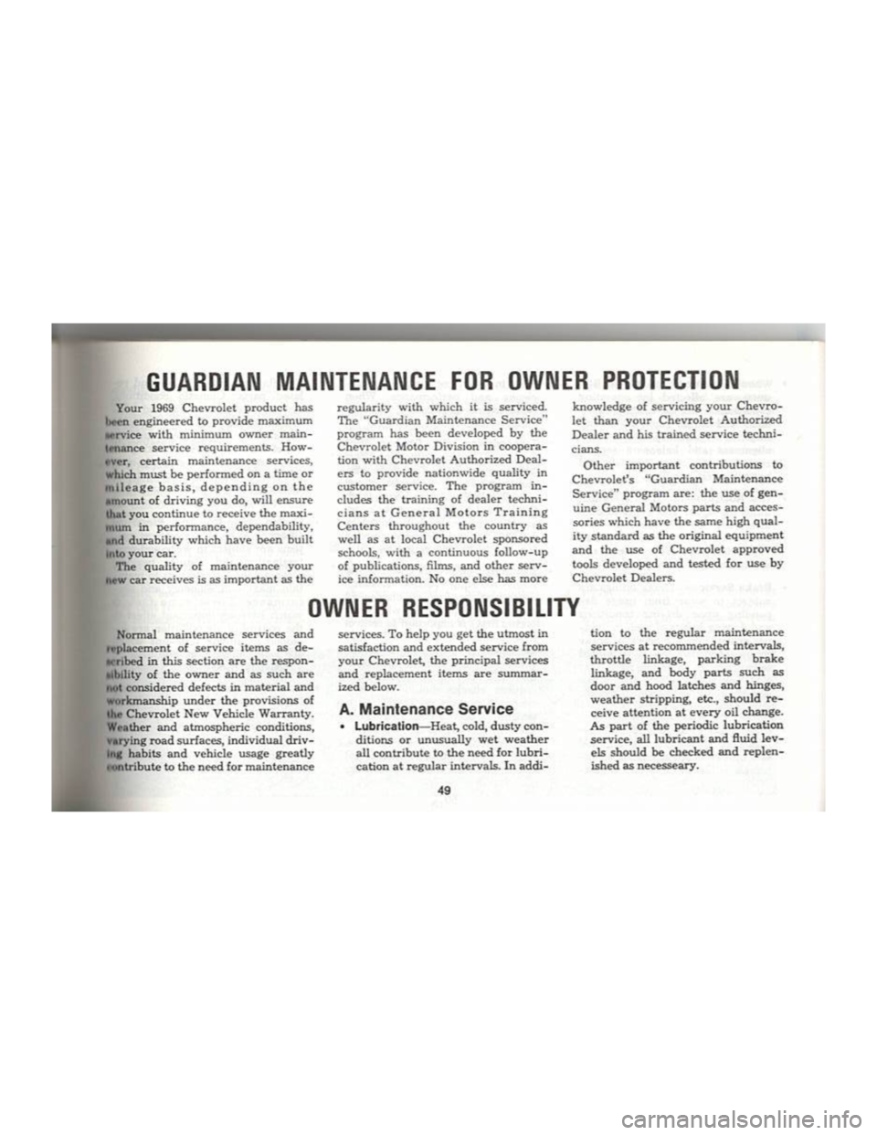 CHEVROLET CAMARO 1969  Owners Manual 