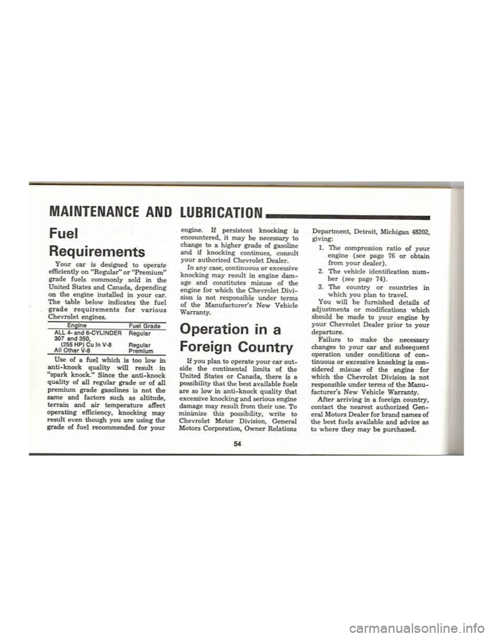 CHEVROLET CAMARO 1969  Owners Manual 
