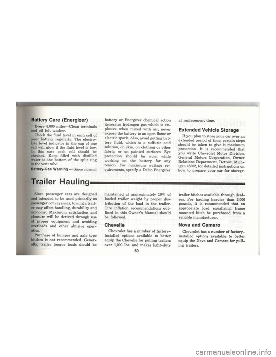 CHEVROLET CAMARO 1969  Owners Manual 
