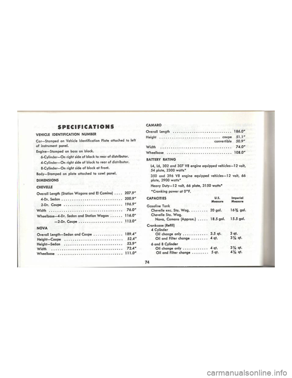CHEVROLET CAMARO 1969  Owners Manual 