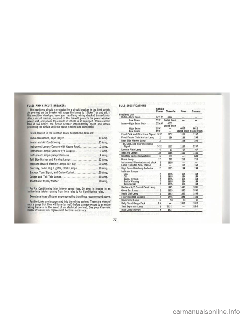 CHEVROLET CAMARO 1969  Owners Manual 