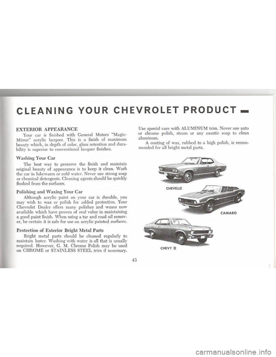 CHEVROLET CAMARO 1968  Owners Manual 