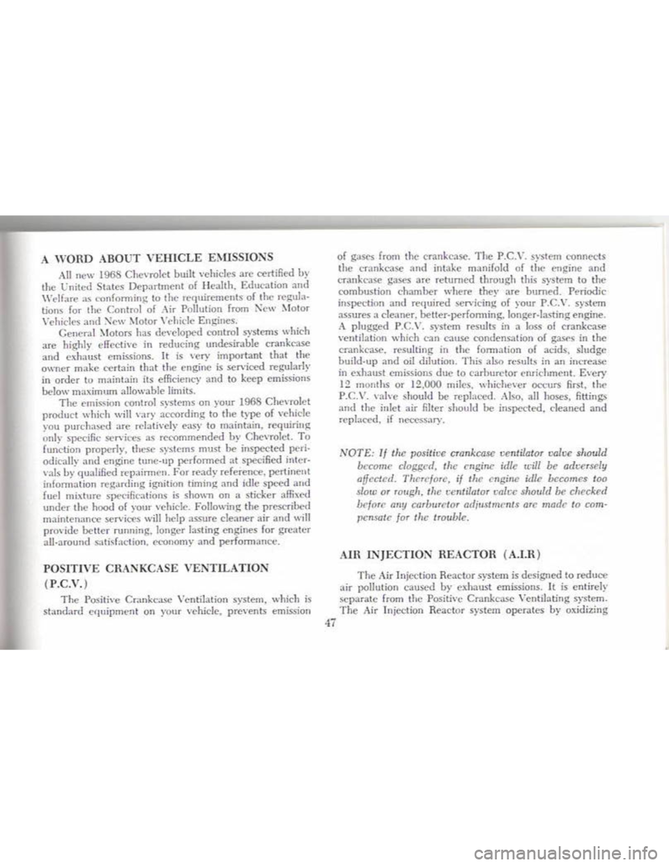 CHEVROLET CAMARO 1968  Owners Manual 