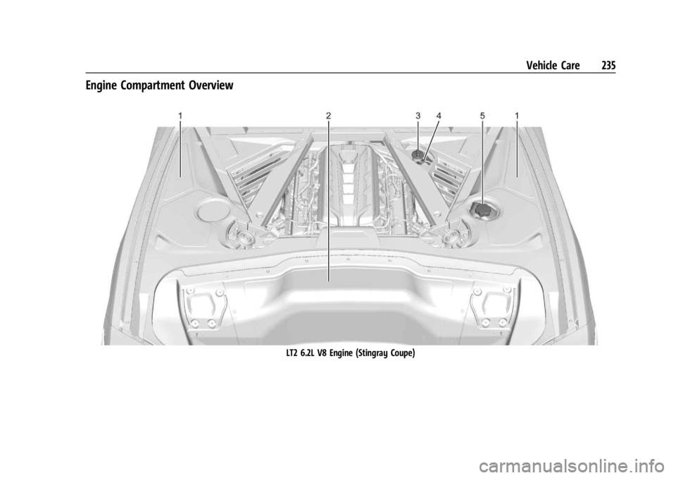 CHEVROLET CORVETTE 2023  Owners Manual Chevrolet Corvette Owner Manual (GMNA-Localizing-U.S./Canada/Mexico-
16287457) - 2023 - CRC - 3/10/22
Vehicle Care 235
Engine Compartment Overview
LT2 6.2L V8 Engine (Stingray Coupe) 