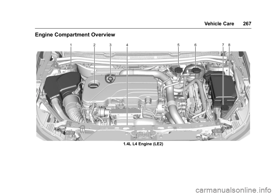 CHEVROLET CRUZE HATCHBACK 2017  Owners Manual Chevrolet Cruze Owner Manual (GMNA-Localizing-U.S./Canada/Mexico-
9803785) - 2017 - CRC - 4/13/16
Vehicle Care 267
Engine Compartment Overview
1.4L L4 Engine (LE2) 