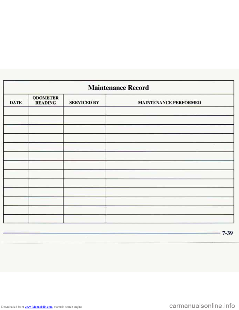 CHEVROLET MALIBU 1998  Owners Manual Downloaded from www.Manualslib.com manuals search engine Maintenance  Record   