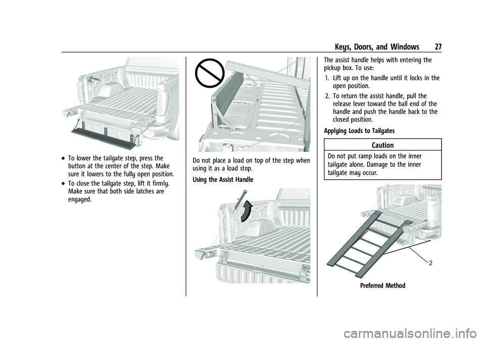 CHEVROLET SILVERADO 1500 2023  Owners Manual Chevrolet Silverado 1500 Owner Manual (GMNA-Localizing-U.S./Canada/
Mexico/Paraguay-16515119) - 2023 - CRC - 6/2/22
Keys, Doors, and Windows 27
.To lower the tailgate step, press the
button at the cen
