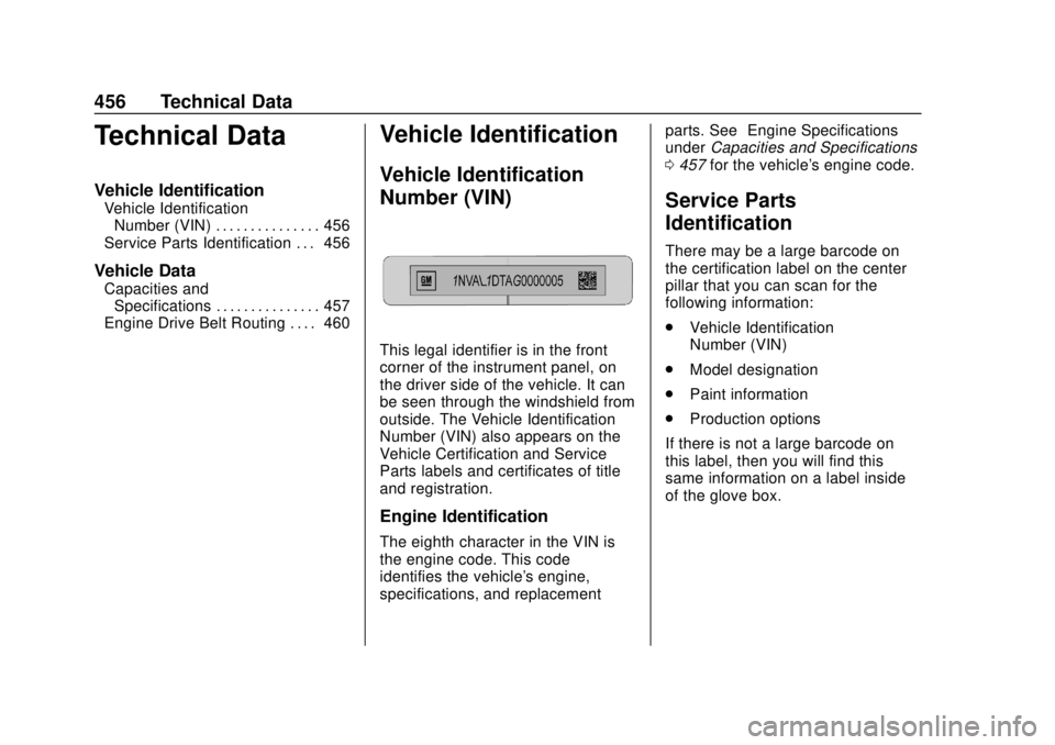 CHEVROLET SILVERADO 2500 2020  Owners Manual Chevrolet Silverado Owner Manual (GMNA-Localizing-U.S./Canada/Mexico-
13337620) - 2020 - CRC - 4/2/19
456 Technical Data
Technical Data
Vehicle Identification
Vehicle IdentificationNumber (VIN) . . . 
