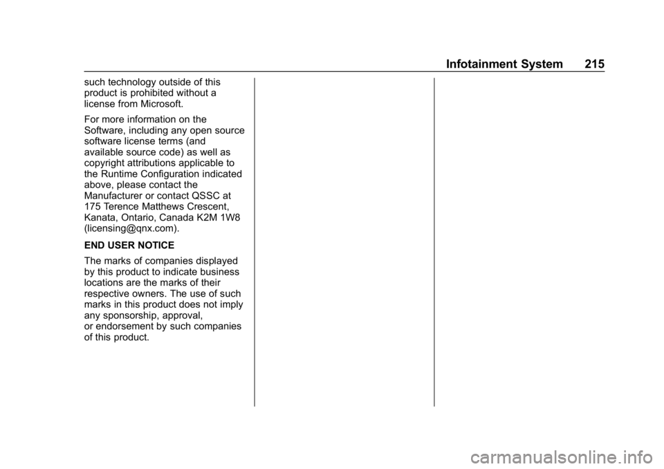 CHEVROLET SILVERADO 2500 2018  Owners Manual Chevrolet Silverado LD 1500 and Silverado 2500/3500 Owner Manual (GMNA-
Localizing-U.S./Canada-12162993) - 2019 - crc - 4/4/18
Infotainment System 215
such technology outside of this
product is prohib