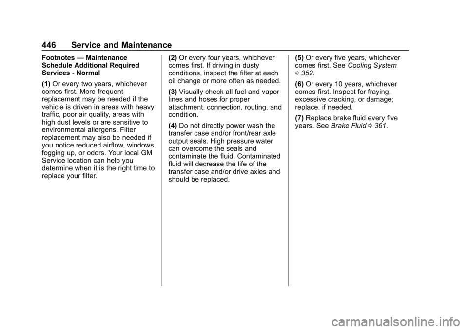 CHEVROLET SILVERADO 1500 2018  Owners Manual Chevrolet Silverado Owner Manual (GMNA-Localizing-U.S./Canada/Mexico-
11349200) - 2018 - CRC - 2/27/18
446 Service and Maintenance
Footnotes—Maintenance
Schedule Additional Required
Services - Norma