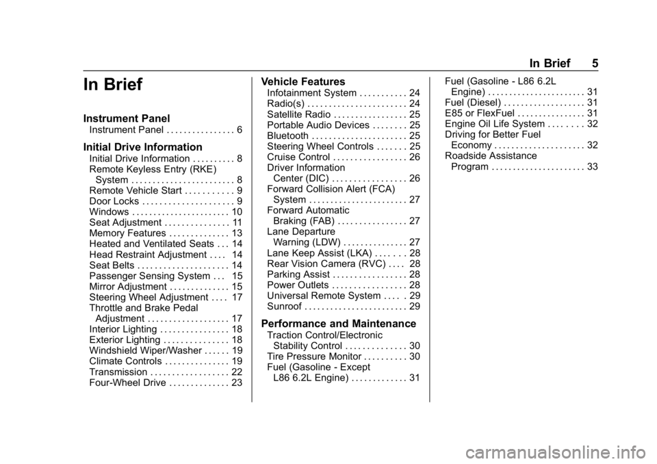 CHEVROLET SILVERADO 1500 2018 Owners Manual Chevrolet Silverado Owner Manual (GMNA-Localizing-U.S./Canada/Mexico-
11349200) - 2018 - CRC - 2/27/18
In Brief 5
In Brief
Instrument Panel
Instrument Panel . . . . . . . . . . . . . . . . 6
Initial D CHEVROLET SILVERADO 1500 2018 Owners Manual Chevrolet Silverado Owner Manual (GMNA-Localizing-U.S./Canada/Mexico-
11349200) - 2018 - CRC - 2/27/18
In Brief 5
In Brief
Instrument Panel
Instrument Panel . . . . . . . . . . . . . . . . 6
Initial D