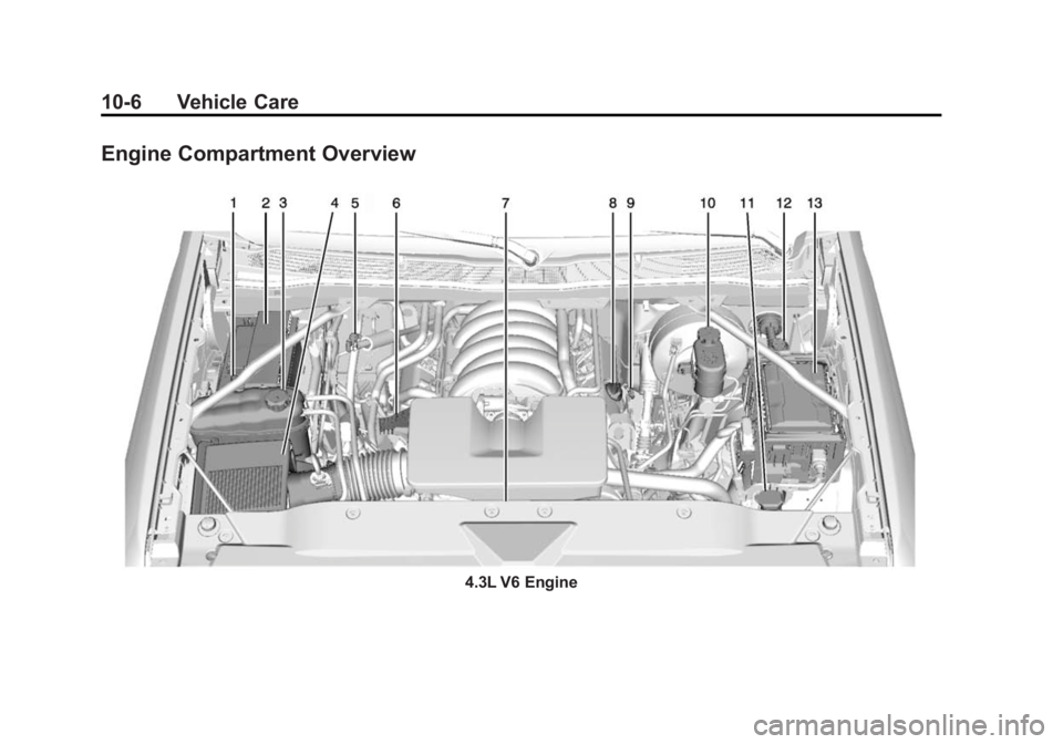 CHEVROLET SILVERADO 1500 2015  Owners Manual Black plate (6,1)Chevrolet 2015i Silverado Owner Manual (GMNA-Localizing-U.S./Canada/
Mexico-8425172) - 2015 - CRC - 6/20/14
10-6 Vehicle Care
Engine Compartment Overview
4.3L V6 Engine 