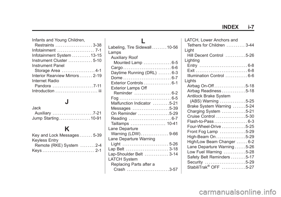 CHEVROLET SILVERADO 1500 2015  Owners Manual Black plate (7,1)Chevrolet 2015i Silverado Owner Manual (GMNA-Localizing-U.S./Canada/
Mexico-8425172) - 2015 - CRC - 6/20/14
INDEX i-7
Infants and Young Children,Restraints . . . . . . . . . . . . . .