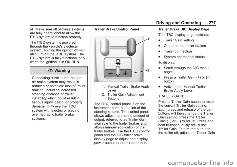 CHEVROLET TAHOE 2020  Owners Manual Chevrolet Tahoe/Suburban Owner Manual (GMNA-Localizing-U.S./Canada/
Mexico-13566622) - 2020 - CRC - 4/24/19
Driving and Operating 277
all. Make sure all of these systems
are fully operational to allow