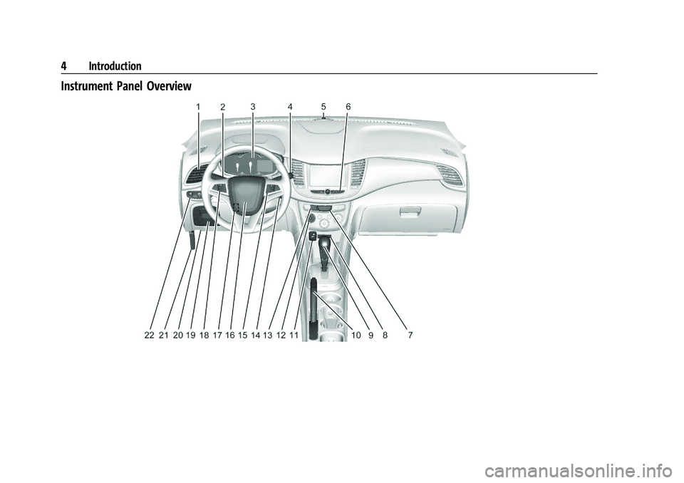 CHEVROLET TRAX 2022  Owners Manual Chevrolet TRAX Owner Manual (GMNA-Localizing-U.S./Canada-15498927) -
2022 - CRC - 5/27/21
4 Introduction
Instrument Panel Overview 