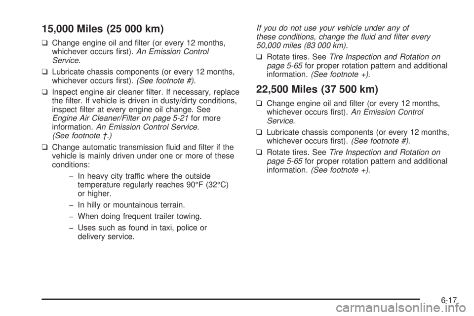 CHEVROLET ASTRO 2005  Owners Manual 15,000 Miles (25 000 km)
❑Change engine oil and �lter (or every 12 months,
whichever occurs �rst).An Emission Control
Service.
❑Lubricate chassis components (or every 12 months,
whichever occurs �