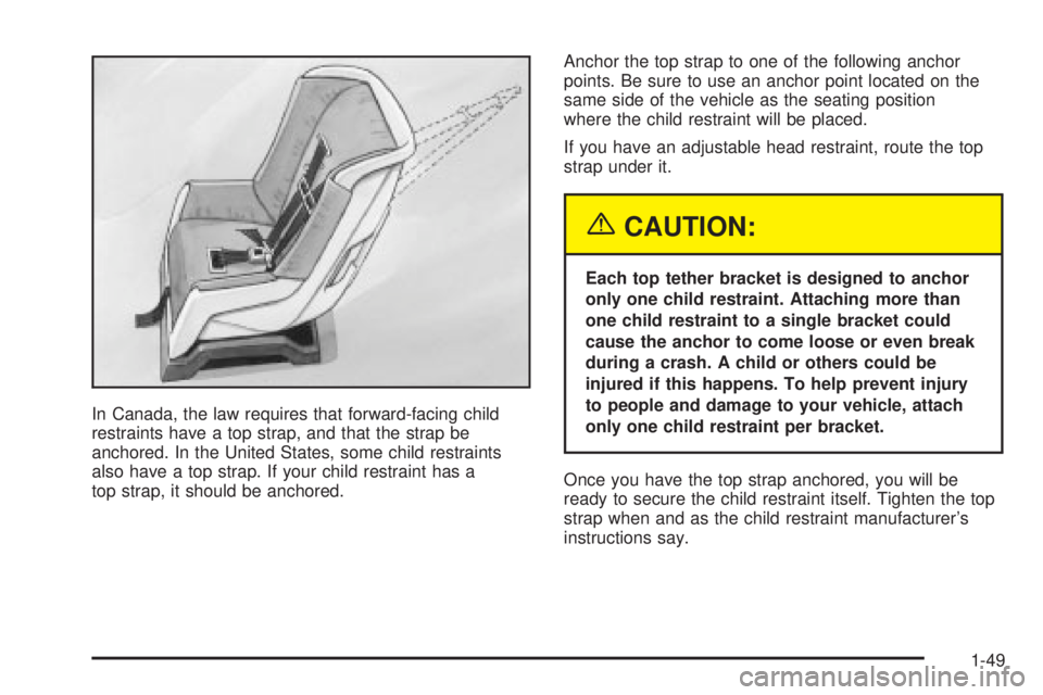 CHEVROLET ASTRO 2004  Owners Manual In Canada, the law requires that forward-facing child
restraints have a top strap, and that the strap be
anchored. In the United States, some child restraints
also have a top strap. If your child rest