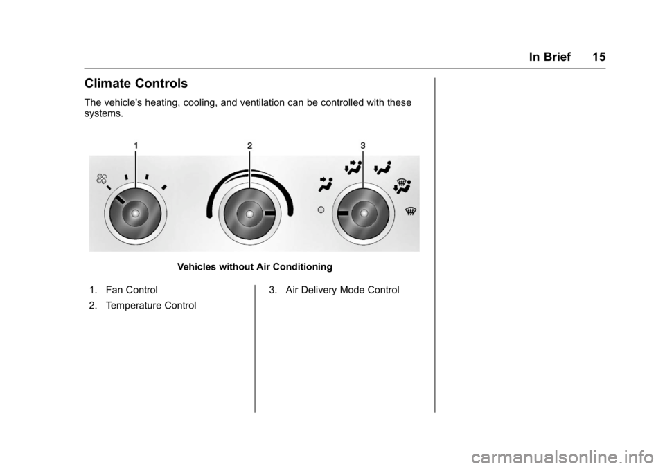 CHEVROLET CITY EXPRESS 2017  Owners Manual Chevrolet Express Owner Manual (GMNA-Localizing-U.S./Canada/Mexico-
9967827) - 2017 - crc - 9/26/16
In Brief 15
Climate Controls
The vehicle's heating, cooling, and ventilation can be controlled w