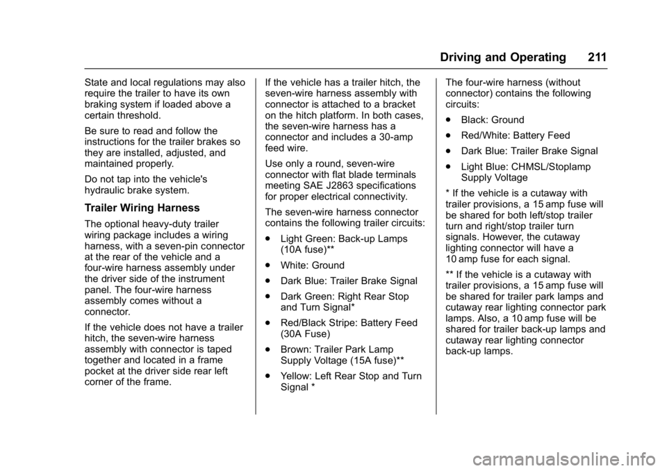 CHEVROLET CITY EXPRESS 2017 Owners Manual Chevrolet Express Owner Manual (GMNA-Localizing-U.S./Canada/Mexico-
9967827) - 2017 - crc - 9/26/16
Driving and Operating 211
State and local regulations may also
require the trailer to have its own
b CHEVROLET CITY EXPRESS 2017 Owners Manual Chevrolet Express Owner Manual (GMNA-Localizing-U.S./Canada/Mexico-
9967827) - 2017 - crc - 9/26/16
Driving and Operating 211
State and local regulations may also
require the trailer to have its own
b