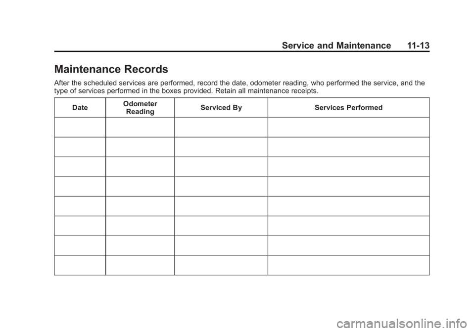 CHEVROLET CITY EXPRESS 2015  Owners Manual Black plate (13,1)Chevrolet City Express Owner Manual (GMNA-Localizing-U.S./Canada-
7707496) - 2015 - CRC - 11/26/14
Service and Maintenance 11-13
Maintenance Records After the scheduled services are 