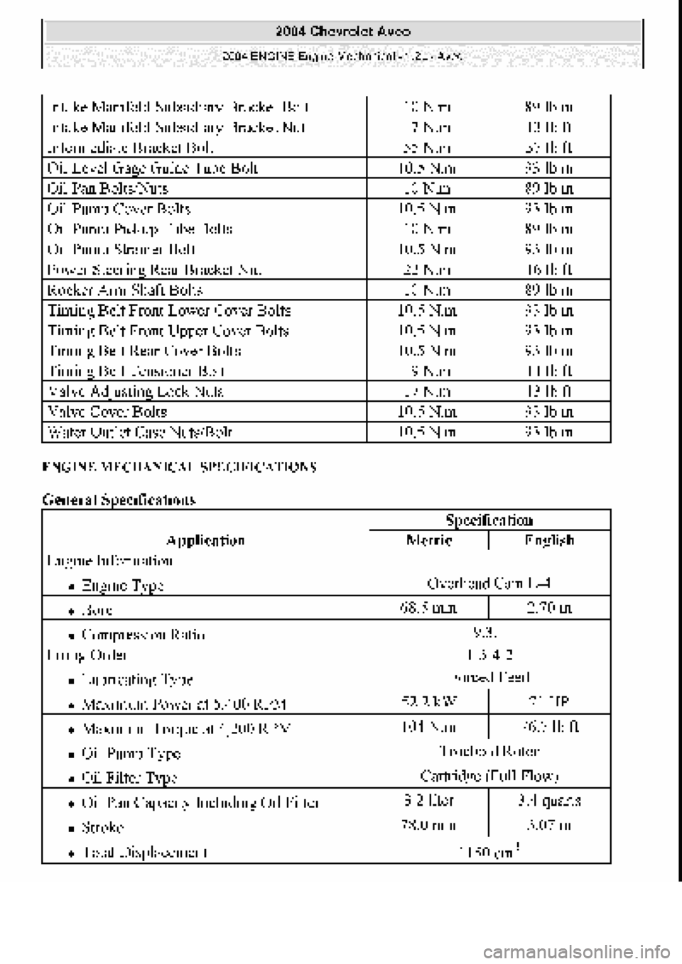 CHEVROLET AVEO 2002  Service Repair Manual 