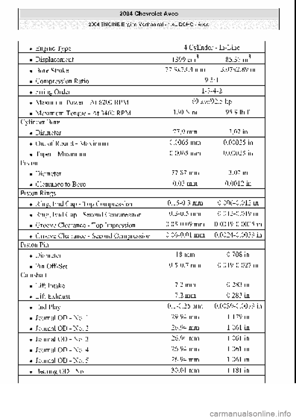 CHEVROLET AVEO 2002  Service Repair Manual 