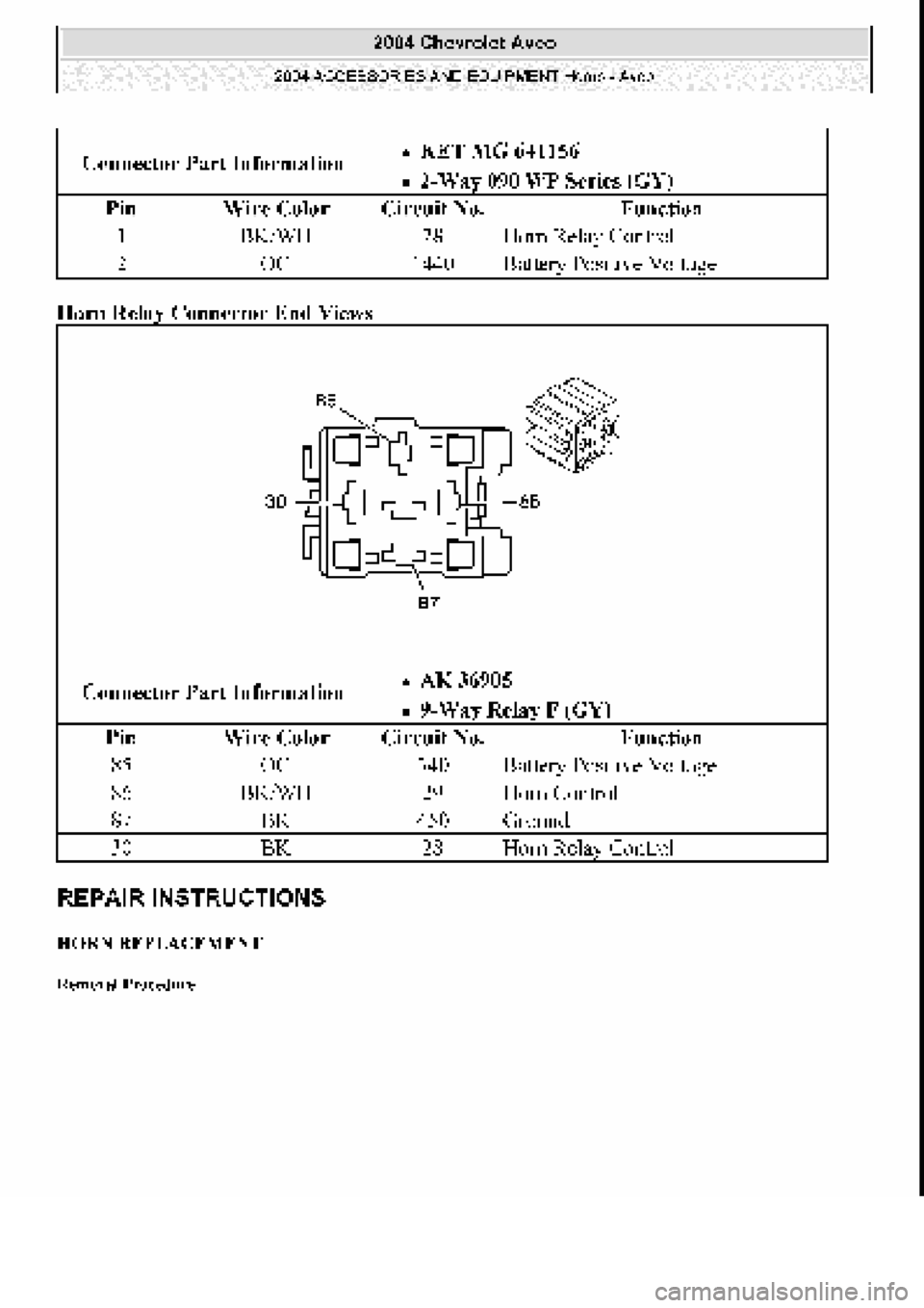 CHEVROLET AVEO 2002  Service Repair Manual 