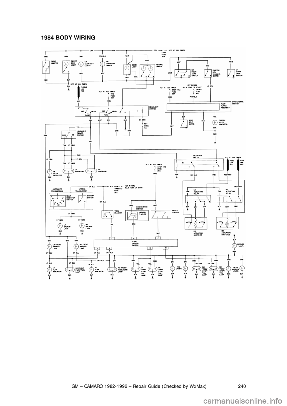CHEVROLET CAMARO 1982  Repair Guide 
GM – CAMARO 1982-1992 – Repair Guide (Checked by WxMax) 240
1984 BODY WIRING  
 
 
 
 
 
 
  