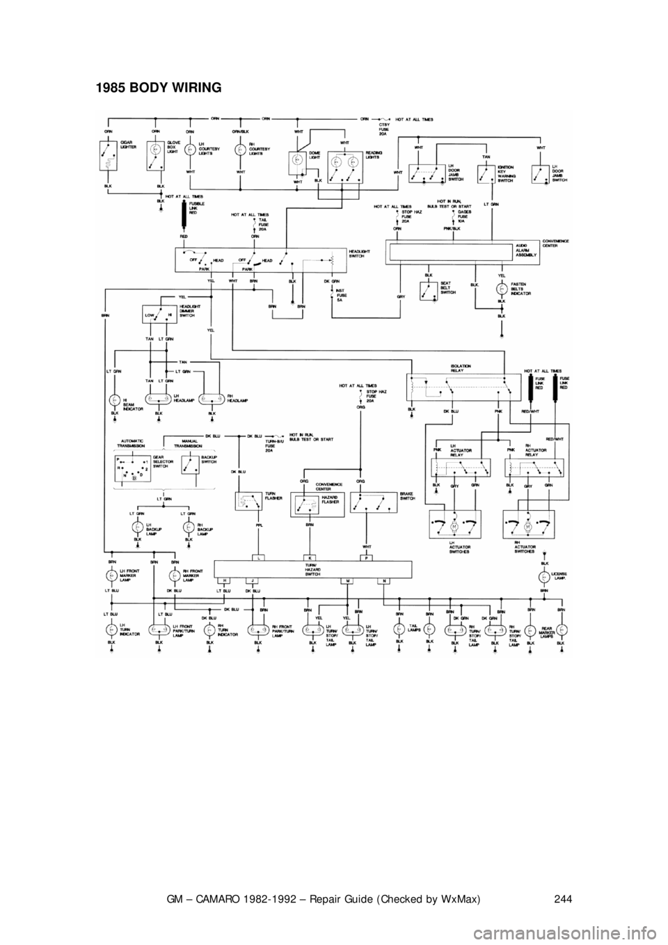 CHEVROLET CAMARO 1982  Repair Guide 
GM – CAMARO 1982-1992 – Repair Guide (Checked by WxMax) 244
1985 BODY WIRING  
 
 
 
 
 
 
  