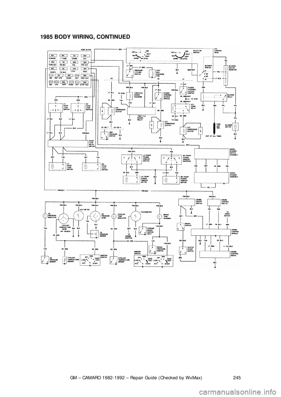 CHEVROLET CAMARO 1982  Repair Guide 
GM – CAMARO 1982-1992 – Repair Guide (Checked by WxMax) 245
1985 BODY WIRING, CONTINUED  
 
 
 
 
 
 
 
  