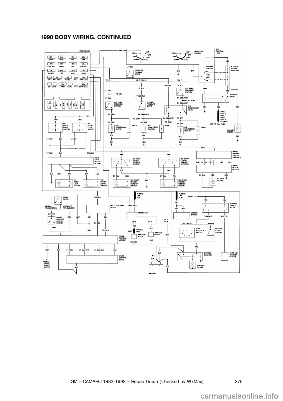 CHEVROLET CAMARO 1982  Repair Guide 
GM – CAMARO 1982-1992 – Repair Guide (Checked by WxMax) 275
1990 BODY WIRING, CONTINUED  
 
 
 
 
 
 
  