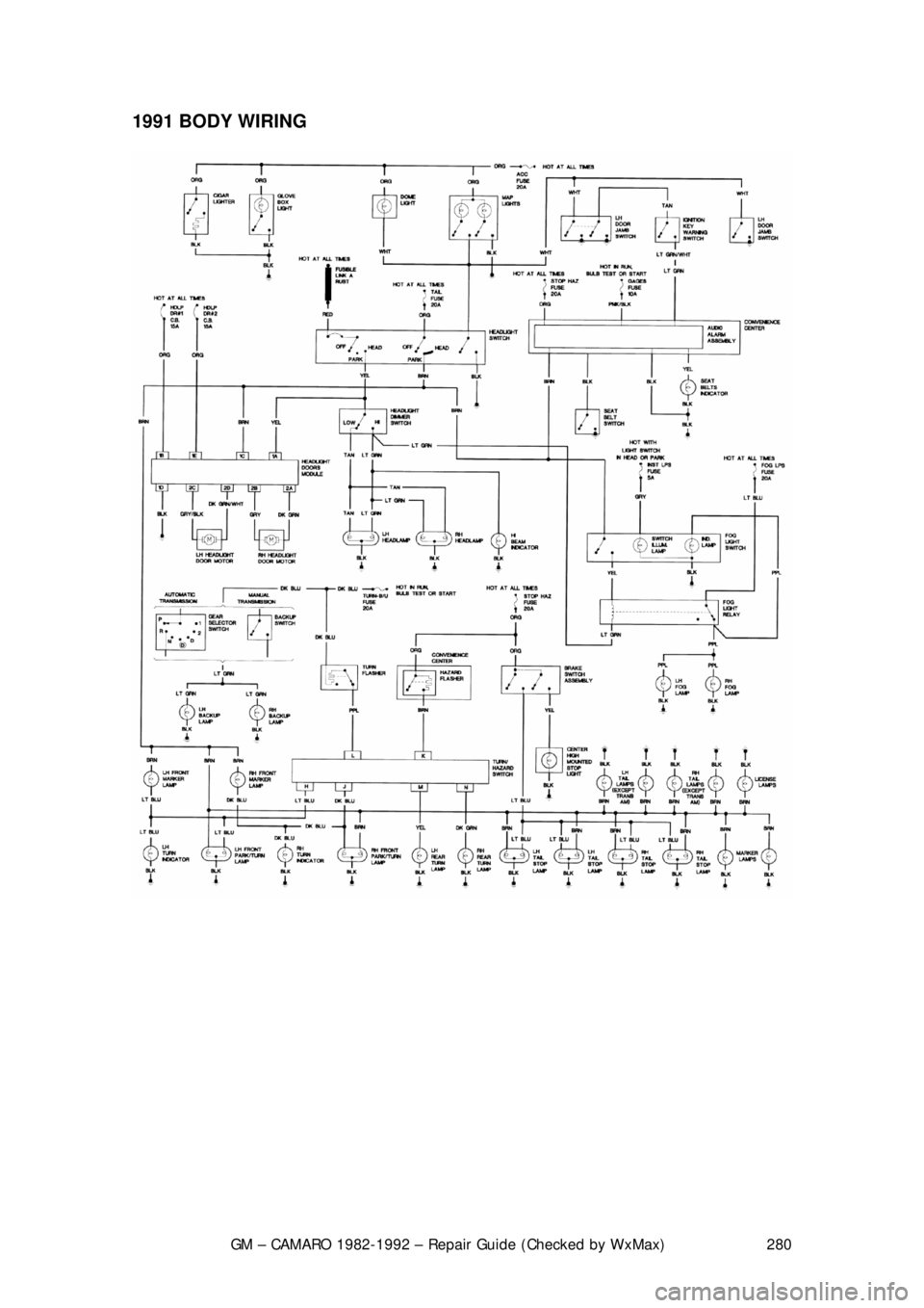 CHEVROLET CAMARO 1982  Repair Guide 
GM – CAMARO 1982-1992 – Repair Guide (Checked by WxMax) 280
1991 BODY WIRING  
 
 
 
 
 
 
  