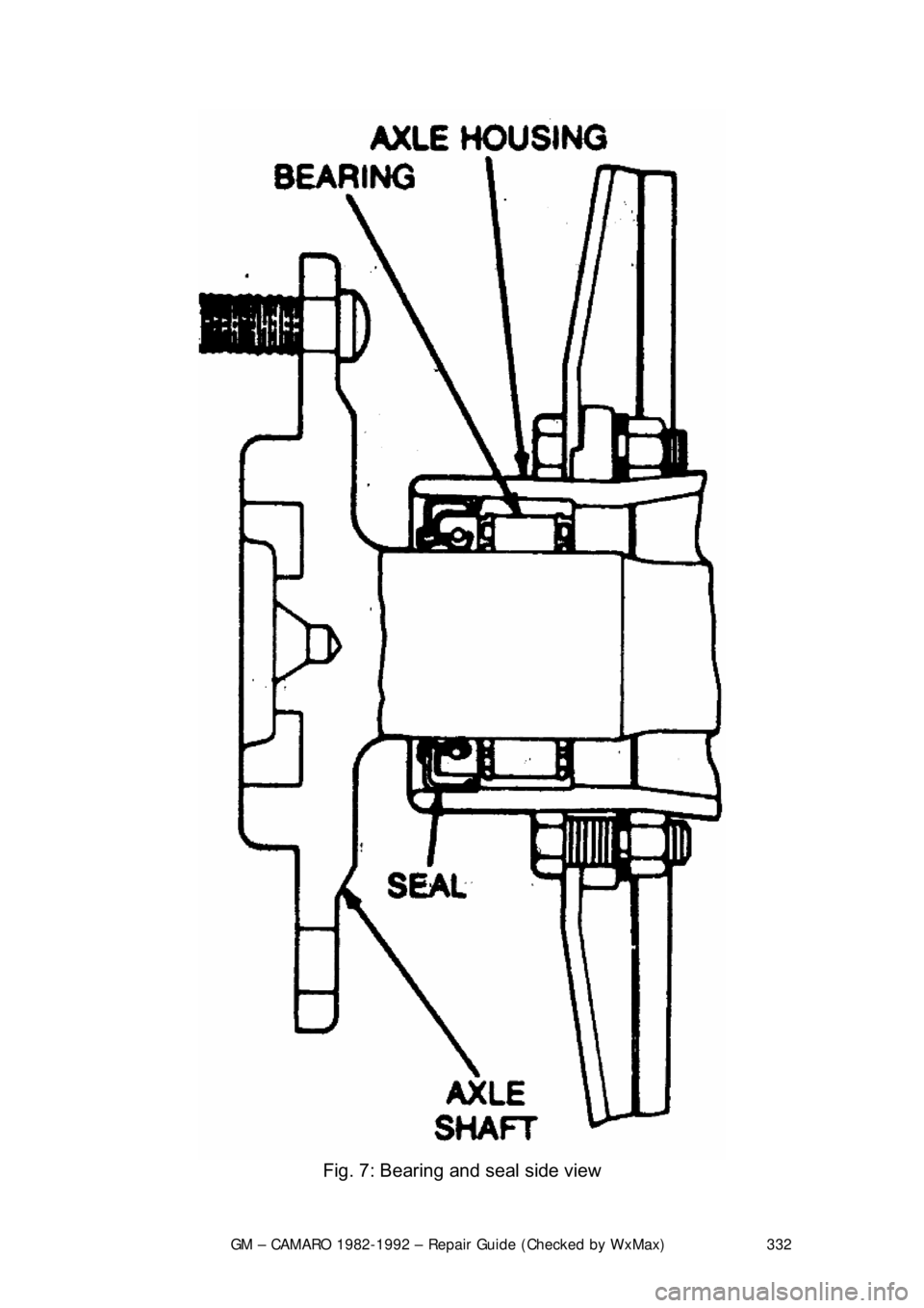 CHEVROLET CAMARO 1982  Repair Guide 
GM – CAMARO 1982-1992 – Repair Guide (Checked by WxMax) 332
 
Fig. 7: Bearing and seal side view  