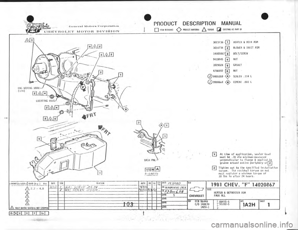 CHEVROLET CAMARO 1981  Assembly Manual 