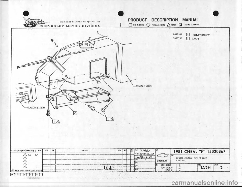 CHEVROLET CAMARO 1981  Assembly Manual 