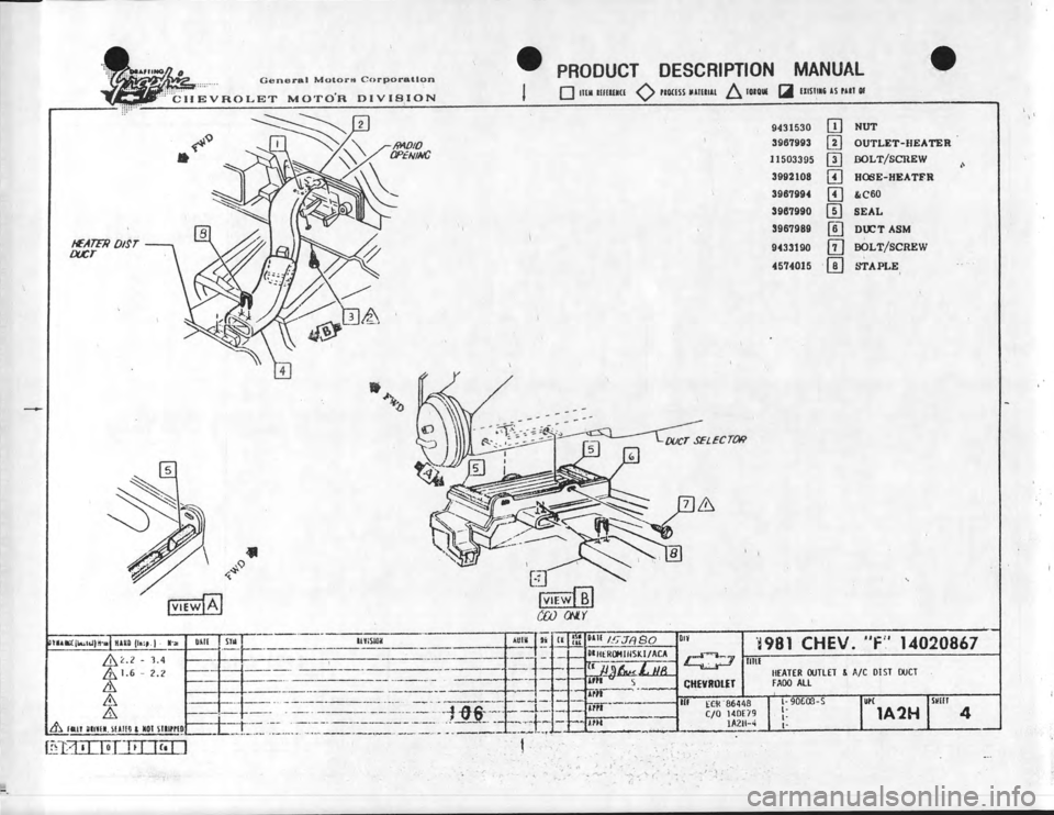CHEVROLET CAMARO 1981  Assembly Manual 